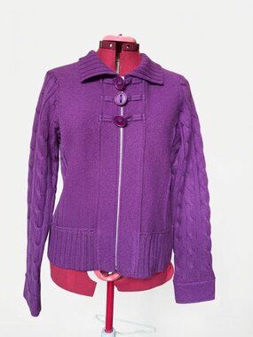 Eric Alexandre Purple Boiled Wool Mixed-Media Cable-Knit Jacket – Size 38